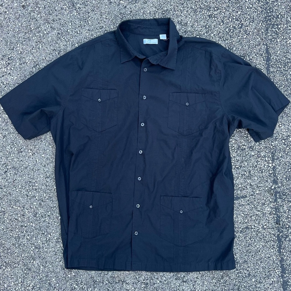 Cafe Luna Button Up Shirt Mens 2XL Cuban Beach Hawaiian Vintage Black